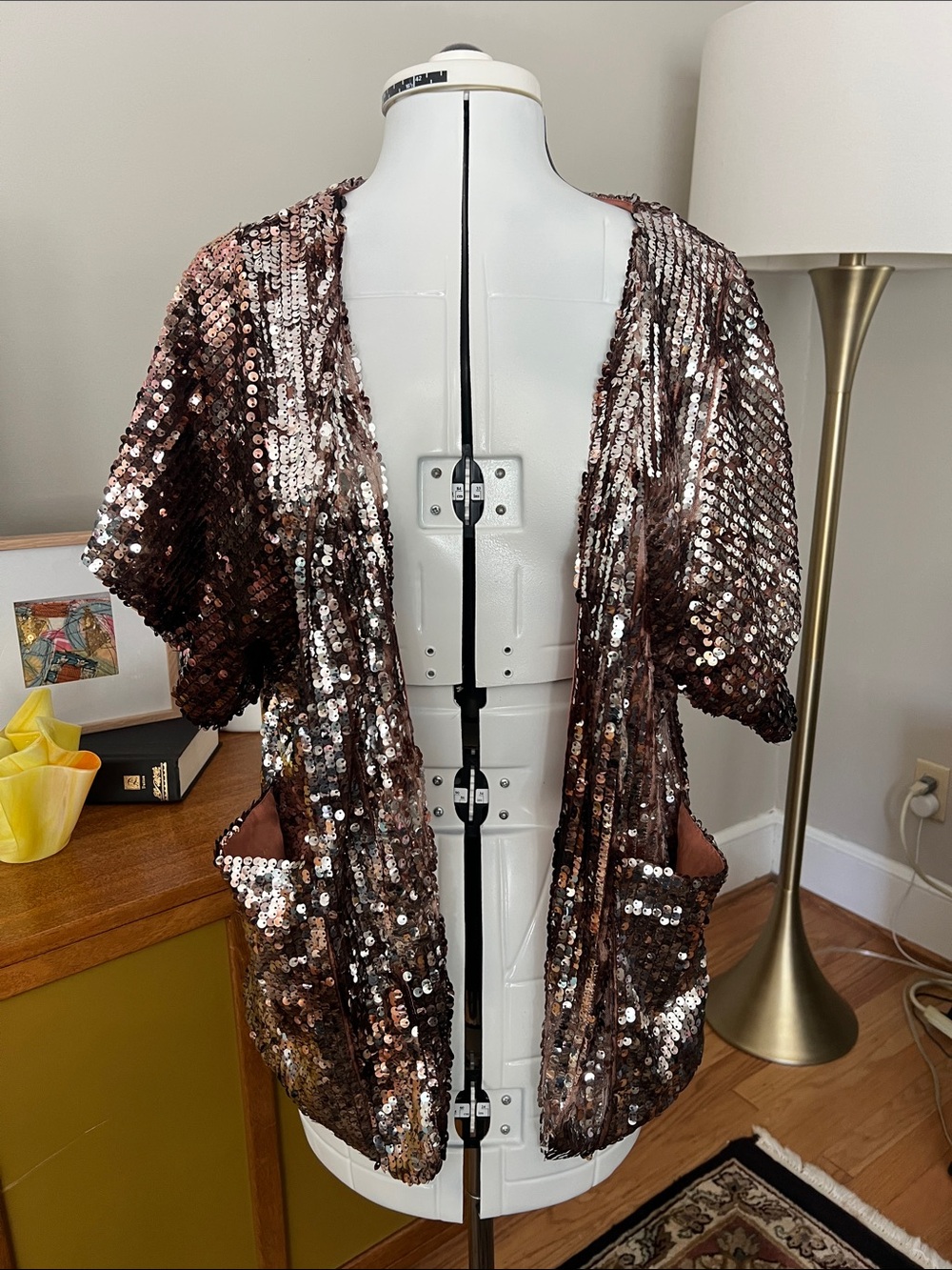 The Limited Rose Gold Sequin Short Sleeve Open-Front Jacket